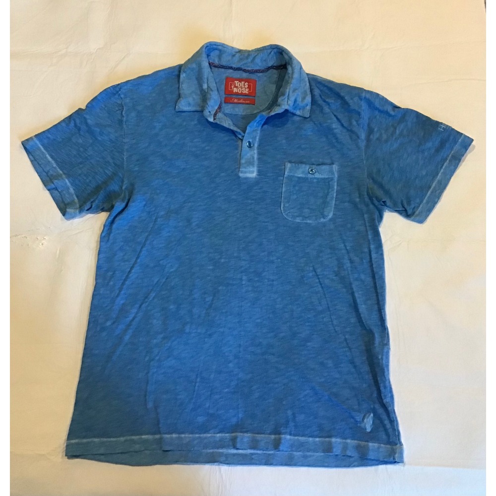 Toes on the Nose Mens Medium Blue Slub Knit Short Sleeve Polo Shirt Surf Casual